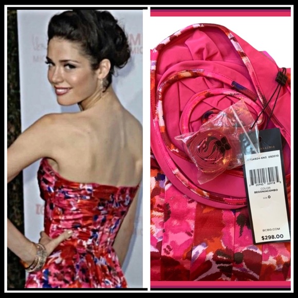 NWT BCBGMAXZRIA BEGONIA COMBO PINK SATEEN DRESS 0 - Picture 5 of 16